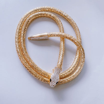 Gold and Silver Snake Design Long Necklace – Statement Jewelry