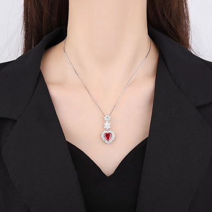 925 Sterling Silver Heart-Shaped Ruby/Sapphire Pendant Necklace