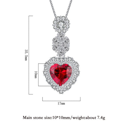 925 Sterling Silver Heart-Shaped Ruby/Sapphire Pendant Necklace