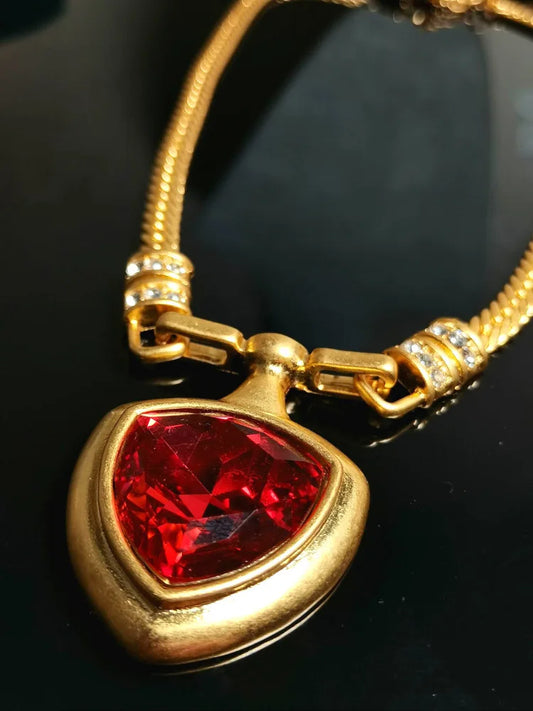 Vintage Heart Pendant Necklace with Ruby Gemstone