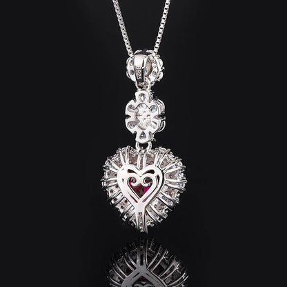 925 Sterling Silver Heart-Shaped Ruby/Sapphire Pendant Necklace