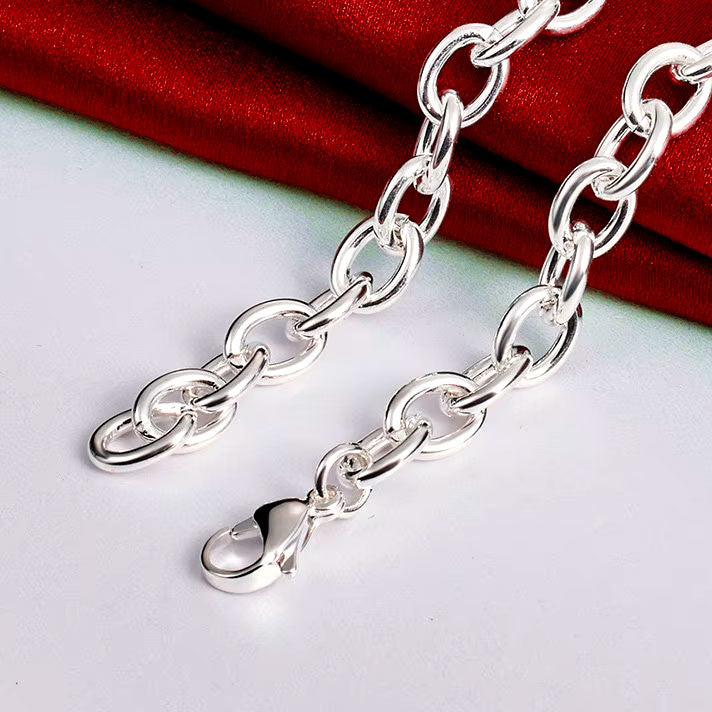 925 Sterling Silver Hollow Heart Necklace – Elegant 18-Inch Link Chain for Women and Men